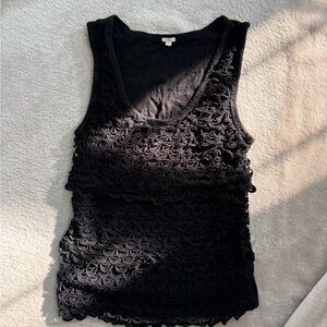 J Crew Black Sleeveless Scallop Lace Top